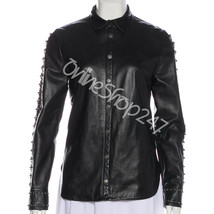 New Mens Unique Style Full Multi Silver Gold Studded Sleeves Biker Leather Coat - £224.50 GBP