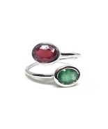 Silver Emerald Ruby Birthstone Ring Natural Twist Ring May Ring - £55.17 GBP+