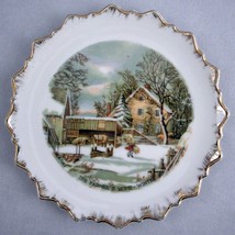 Currier &amp; Ives The Farmer&#39;s Home Winter Scene Pictorial Porcelain Plate Japan 7&quot; - £6.93 GBP