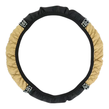 Black &amp; Beige Faux Leather Bling Rhinestone Steering Wheel Cover 14.6&quot;-1... - $9.89