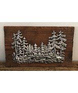 VTG Wood Wall Plaque Silver Metal 3D Wall Art Pine Trees Forest Decor Ho... - £15.79 GBP