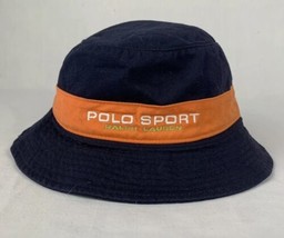 Vintage Ralph Lauren Polo Sport Bucket Hat Navy Orange Cap Tech XL 90s - £55.15 GBP