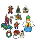 Vtg Christmas Suncatchers Ornaments Faux Stain Glass Candle Santa Bear L... - $259.31 MXN