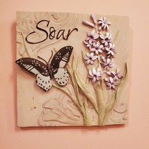 Decorative Ceramic Wall Plaque, 3D Tile, Soar, Butterfly with Hyacinth Flower