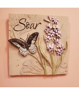 Decorative Ceramic Wall Plaque, 3D Tile, Soar, Butterfly with Hyacinth F... - £13.58 GBP