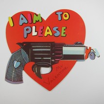 Vintage Valentine Card Mechanical Revolver Gun Trigger Moves Aim To Please You - £24.12 GBP