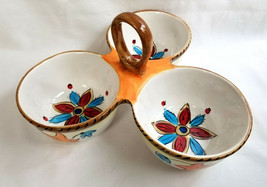 Tabletops Gallery Georgio Hand Painted Condiment 3 Dish Tibet Tray 9.5&quot; ... - $30.95