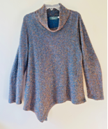 Willow Sz L Pullover Stretch Knit Sweater Cowl Neck Blue Copper Textured... - $16.91