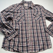 Levi&#39;s Western Cowboy Cotton Shirt Mens XL Blue Red Check Pearl Snap Lon... - $14.00