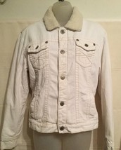 Aeropostale Women’s Sz XL Fleece Lined Coat White Button Front 100% Cotton - £10.07 GBP