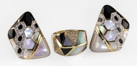 14k Yellow Gold Mother of Pearl, Onyx, and Diamond Ring And Earring Set - $3,088.11