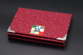 Korean Hanbok Fabric Business Card Case Burgundy Dragonfly Flower Tortoise - £23.97 GBP