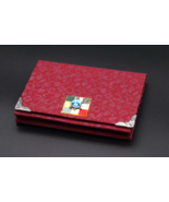Korean Hanbok Fabric Business Card Case Burgundy Dragonfly Flower Tortoise - $29.99