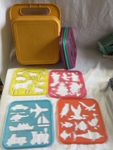 Vintage Tuppertoys 13 Stencils Set &amp; Case Holiday, Letters, Animals,  Tupperware - £27.62 GBP
