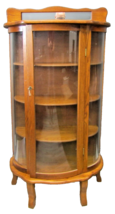 Antique Tiger Oak Curved Glass Curio Cabinet with Mirrored Crown 3 Wood ... - $692.01
