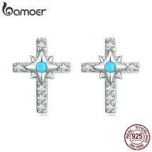 G silver bright cross stud earrings for women fine turquoise jewelry wedding aniversary thumb200