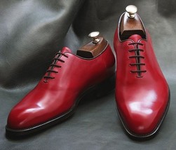 Customize Red Oxford Genuine Leather Lace Up Handmade Men&#39;s Formal Dress Shoes - £108.39 GBP