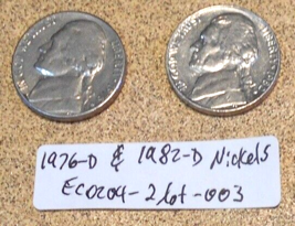 Lot: 1976 D &amp; 1982 D Jefferson Nickels Fille Mint Mark Errors; Old Coin Money - £7.11 GBP