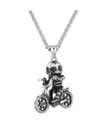 SKELETON ON BIKE NECKLACE 24&quot; Box Chain Skull Urban Streetware Punk Bicy... - $11.95