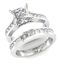 14K White Gold 3.20Ct Princess Cut Simulated Diamond Engagement Ring Set Size 7 - £243.47 GBP