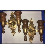 Vintage Candle Holder Wood Gold Metal Wall Sconce Peg Votive MCM Homco I... - €49,53 EUR