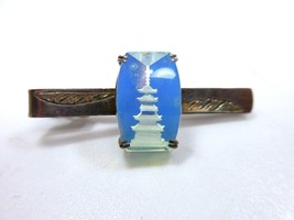 Vintage Fine Silver Tie Clip/Clasp Reverse Carved Opaline Glass Pagoda J... - £14.30 GBP