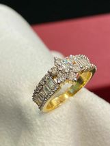 1.20 Ct Baguette Cut Simulated Diamonds Anniversary Ring 925 Silver Gold Plated - £93.41 GBP