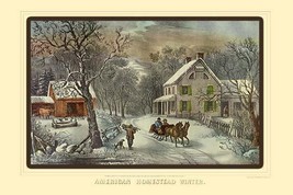 American Homestead Winter by Nathaniel Currier - Art Print - £17.29 GBP+
