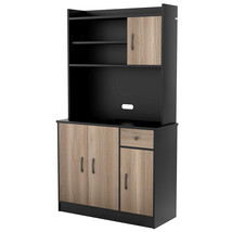 Kitchen 4-Door 71&quot; Buffet Pantry Storage Cabinet w/Charging Station Black - £297.72 GBP
