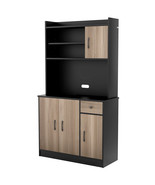 Kitchen 4-Door 71&quot; Buffet Pantry Storage Cabinet w/Charging Station Black - £297.24 GBP