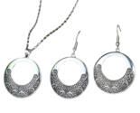 3 pc Carved Silvertone Necklace &amp; Earrings Set - New - $16.99
