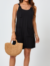 Women&#39;s Knot Front Sleeveless Overalls Romper With Patch Pockets - $28.95