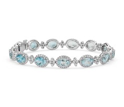 5.30Ct Oval Cut Blue Aquamarine Halo 7.00&quot; Bracelet 14K White Gold Finish - £141.99 GBP