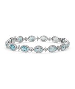 5.30Ct Oval Cut Blue Aquamarine Halo 7.00" Bracelet 14K White Gold Finish - $177.64