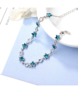 925 Sterling Silver Blue Crystal Little Star Pendant Bracelet - FAST SHI... - £11.79 GBP