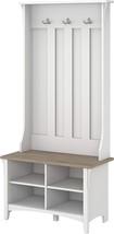 Bush Furniture Salinas Hall Tree with Shoe Storage Bench, Pure White and Shiplap - £159.83 GBP