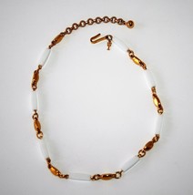 Trifari Gold Tone White Plastic Bead Choker Necklace   J254 - £14.46 GBP