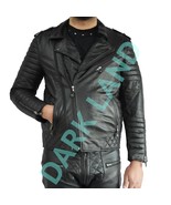 Men Black Slim Fit Fashion Leather Jacket Double Zipper Front Stylish Le... - $198.00