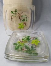 Hazel Atlas Hand Painted Ivy Elevated Square Saucer Set of 4 Clear glass 5x5 - £10.79 GBP