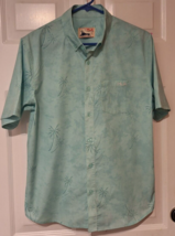 HUK Fishing Shirt Mens Sz S Button Down Vented SS Green Teal Palm Tree All Over - £15.73 GBP