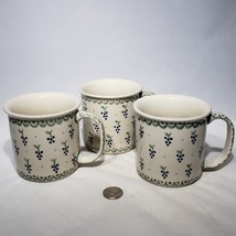 Set of 3 Boleslawiec Polish Pottery Blue Grape Clusters Mugs 12 oz Poland - £38.35 GBP