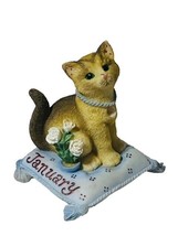 Calico Cat figurine enesco Hillman vtg kitten anthropomorphic January Garnet Jan - £13.94 GBP