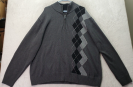 Oscar De La Renta Sweater Mens Size 2X Gray Argyle Knit 100% Cotton Quarter Zip - £20.34 GBP