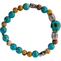 Turquoise and Jasper Beads Bracelet with Skull Charm! - £7.84 GBP