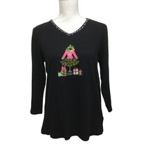Quacker Factory Women&#39;s Knit Christmas Top Black S Embellished - £18.72 GBP