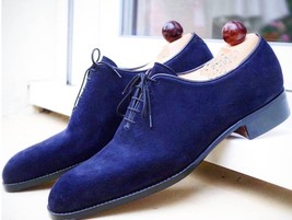 NEW Handmade Men&#39;s Blue oxford Suede Shoes, Men&#39;s Lace Up Whole Cut Shoes - £115.09 GBP