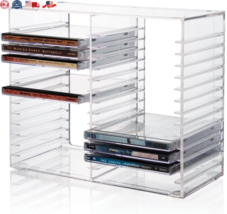 Stackable Clear Plastic CD Organizer with Rubber Feet - Holds 30 Cases - £25.53 GBP