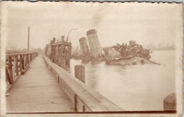 Berges Belgium German Destroyer Sinking at Docks Real Photo Postcard Z11 - £37.30 GBP