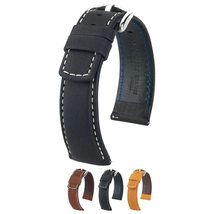 Hirsch Mariner Leather Watch Strap - Brown - L - 18mm / 16mm - Shiny Silver Buck - £70.32 GBP