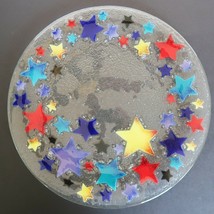 Peggy Karr art glass serving platter tray centerpiece fused glass stars pattern - £120.18 GBP